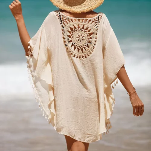 Crochet-Style Swim Cover-Up Shirt Dress in Ten Colors