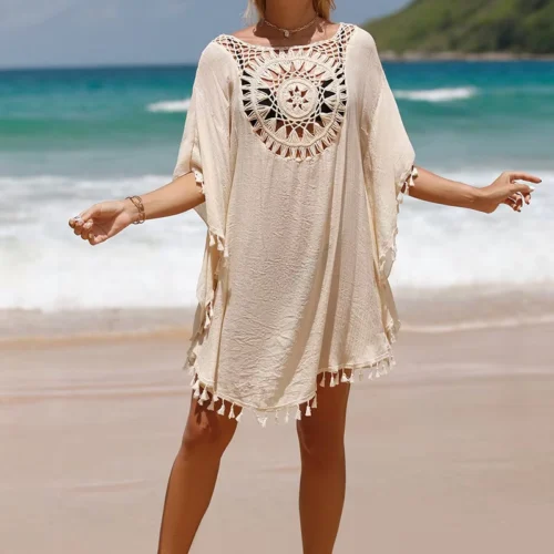 Crochet-Style Swim Cover-Up Shirt Dress in Ten Colors