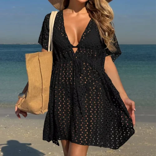 Hollow-Knit Strap Beach Cover-Up Dress