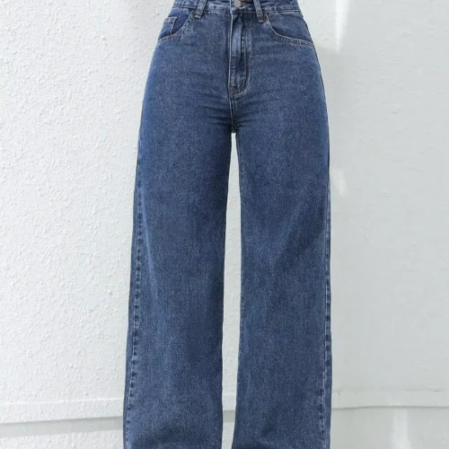 Women’s Loose Wide-Leg Washed Denim Jeans with Pockets