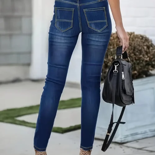 Women’s Button-Detail Slim Ankle Jeans in Medium-Wash Stretch Denim