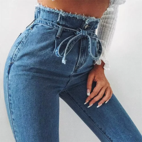 Women’s Black Lace-Up Flare Jeans with Fringe Detail