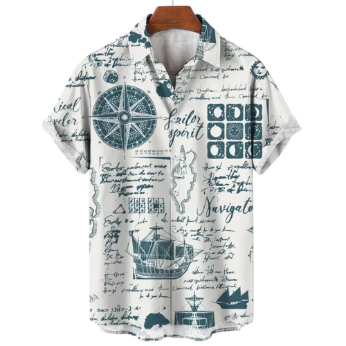 Vintage Sailing Graphic Men’s Relaxed Short-Sleeve Travel Shirt