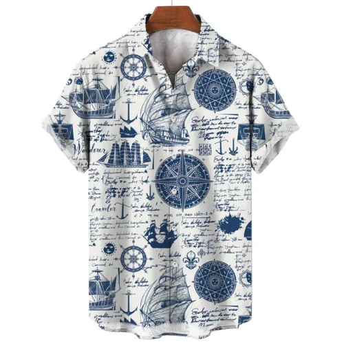 Vintage Sailing Graphic Men’s Relaxed Short-Sleeve Travel Shirt