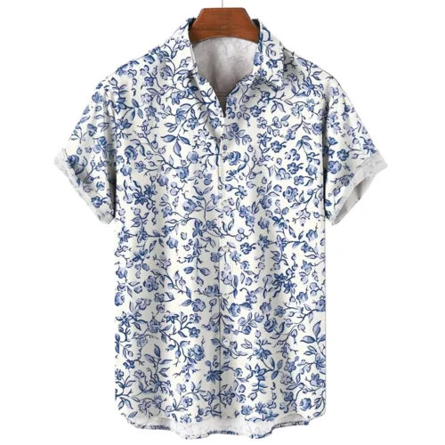 Men’s Tropical Botanical Print Short-Sleeve Travel Shirt