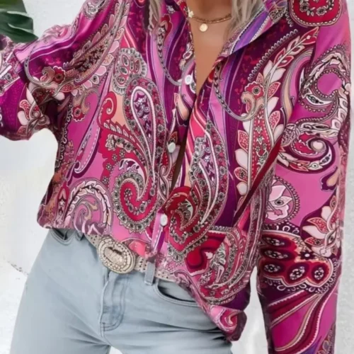 Women’s Floral-Print Long-Sleeve Pullover Blouse