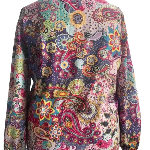 Multicolor Floral Long-Sleeve Pullover Blouse with Turn-Down Collar