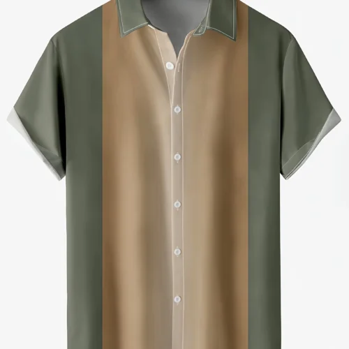 Men’s Striped Patchwork Relaxed Short-Sleeve Travel Shirt