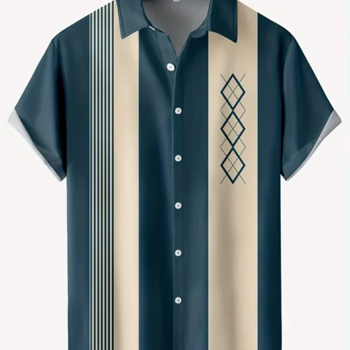 Men’s Striped Patchwork Relaxed Short-Sleeve Travel Shirt