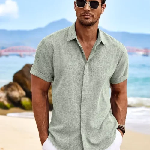 Men’s Solid-Color Buttoned Pullover Travel Shirt
