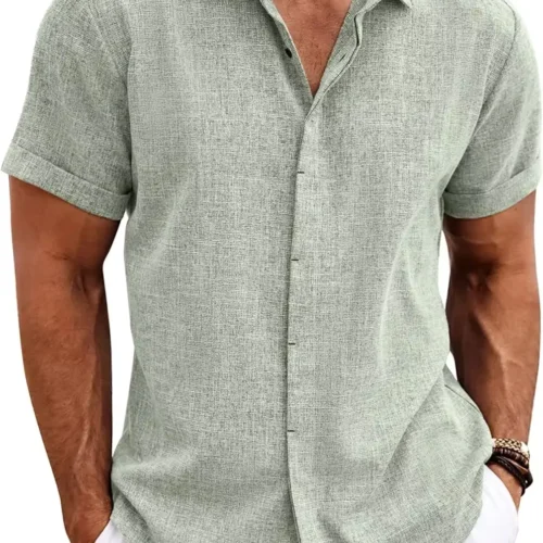Men’s Solid-Color Buttoned Pullover Travel Shirt
