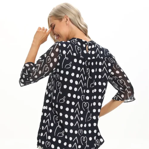 Navy Polka-Dot Three-Quarter Sleeve Top