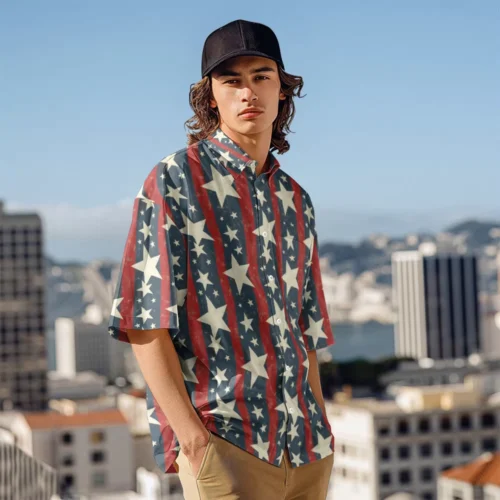 Men’s All-Over Adventure Print Short-Sleeve Collared Shirt