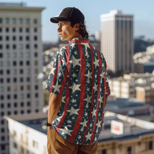 Men’s All-Over Adventure Print Short-Sleeve Collared Shirt