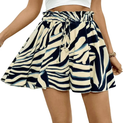 Women’s Printed Paperbag-Waist Wide-Leg Travel Shorts