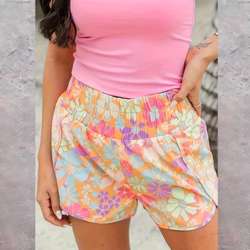 Women’s Floral Jersey Shorts with Wide Waistband