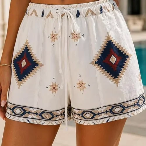 Women’s Multicolor Geometric Resort Knit Shorts