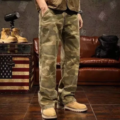 Camouflage Wide-Leg Utility Pants with Straight-Leg Silhouette