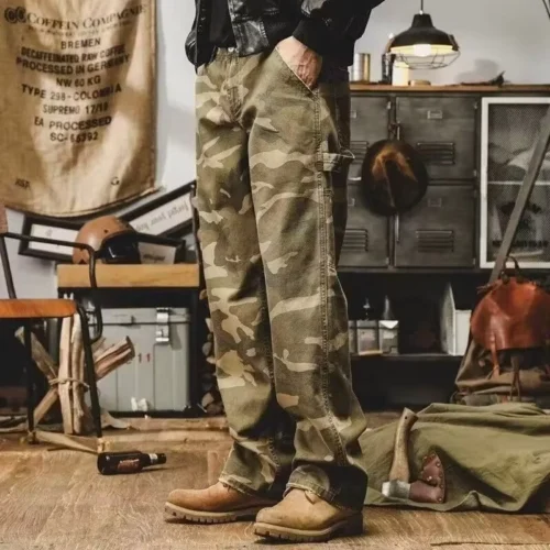 Camouflage Wide-Leg Utility Pants with Straight-Leg Silhouette