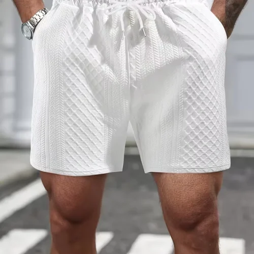 Textured-Waist Athletic Drawstring Outdoor Shorts