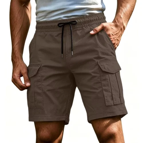 Multi-Pocket Cotton Cargo Shorts with Drawstring Waist