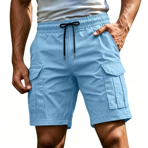 Multi-Pocket Cotton Cargo Shorts with Drawstring Waist