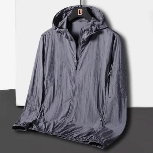 Men’s Thin Nylon Hooded Travel Jacket with Turn-Down Collar