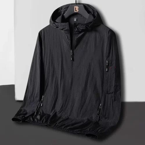 Men’s Thin Nylon Hooded Travel Jacket with Turn-Down Collar
