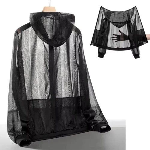 Loose-Fit Hollow-Out Hooded Sun Jacket with Full-Zip Front