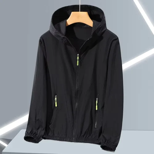 Thin Non-Woven Hooded Sun Jacket with Full-Zip Front