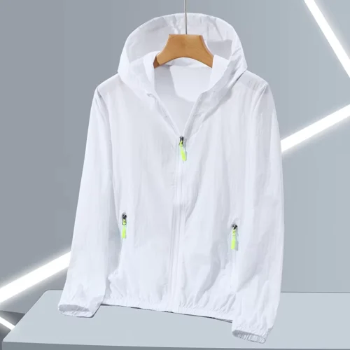 Thin Non-Woven Hooded Sun Jacket with Full-Zip Front