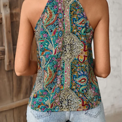 Women’s Floral Halterneck Lace-Up Backless Top