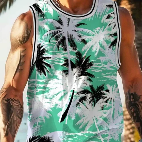 Men’s Fish-Print 3D Graphic Knit Tank Top
