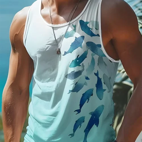 Men’s Fish-Print 3D Graphic Knit Tank Top