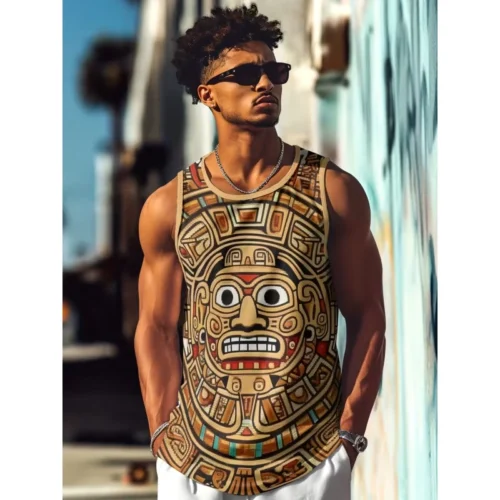 Men’s Retro Street Graphic 3D Print O-Neck Tank Top