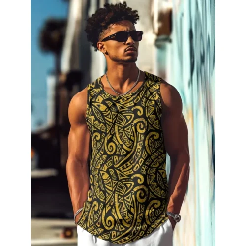 Men’s Retro Street Graphic 3D Print O-Neck Tank Top