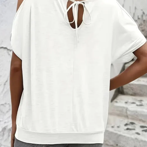 Women’s White Cold-Shoulder Loose Knit Tee